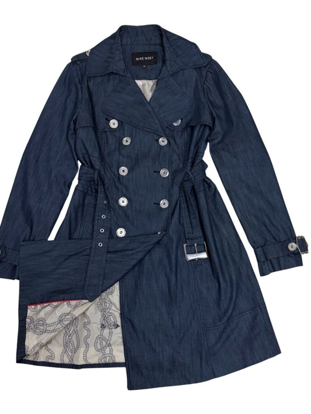 NINE WEST Coat Trench Jacket Denim Jean Designer Business Casual Womens Medium